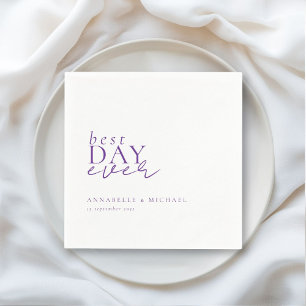 BEST DAY EVER! Modern, Minimal, White, Wedding Napkin
