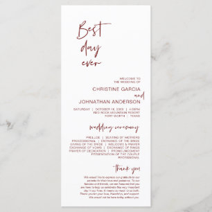 Best day ever, Modern Minimalist Burgundy Wedding Programme