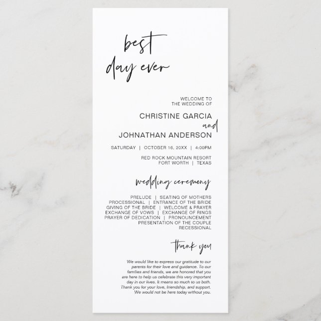 Best day ever, Modern Minimalist Wedding Program Programme (Front)