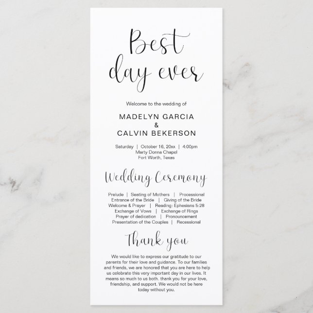 Best day ever, Modern Wedding Ceremony Program Programme (Front)