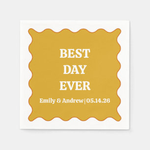 Best Day Ever Mustard Yellow Wavy Custom Wedding Napkin