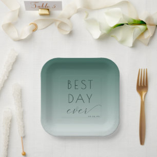 Best Day Ever Optimistic Teal Gradient Paper Plate