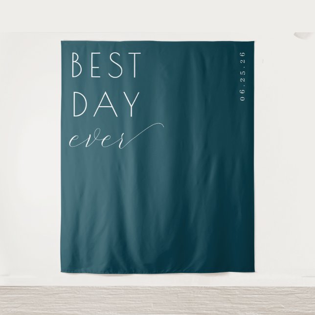 Best Day Ever Optimistic Teal Minimalist Tapestry (Front)