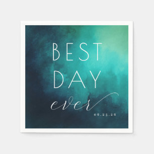 Best Day Ever Optimistic Teal Watercolor Napkin