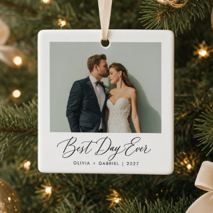 Best Day Ever Personalised Wedding Photo Newlywed Ceramic Ornament