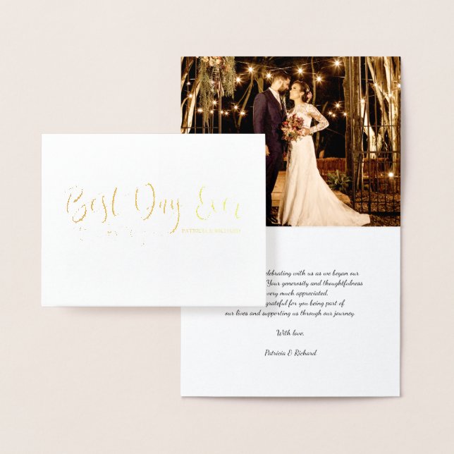 Best Day Ever Photo Wedding Thank You Foil Card (Display)