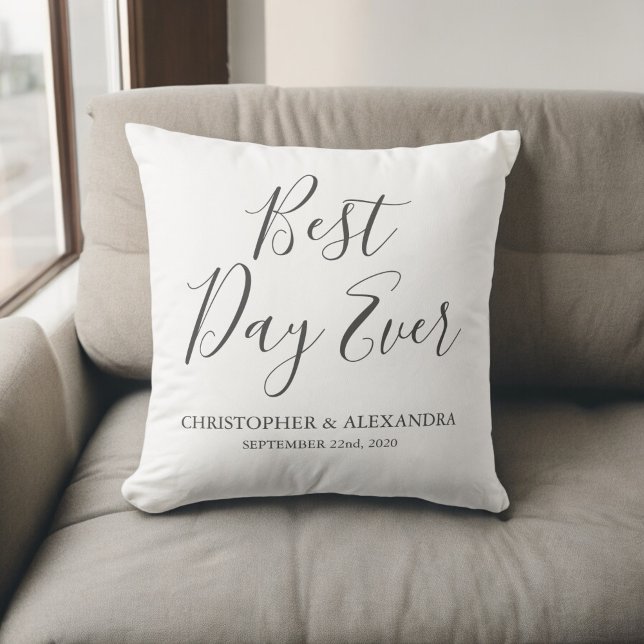 Best Day Ever Rose Cute White Wedding Cushion (Creator Uploaded)