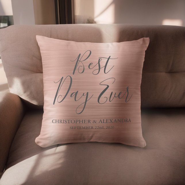 Best Day Ever Rose Gold Blush Pink Wedding Cushion (Creator Uploaded)