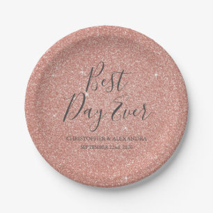 Best Day Ever Rose Gold Blush Pink Wedding Paper Plate