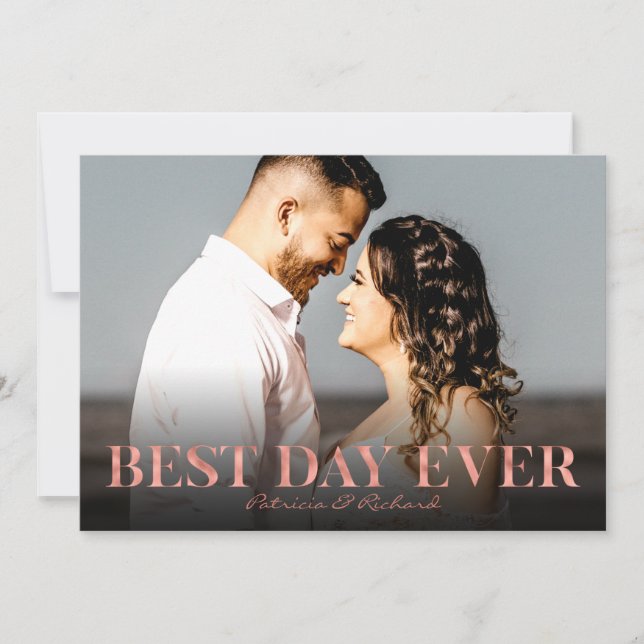 Best Day Ever Rose Gold Wedding Thank You Photo Card (Front)