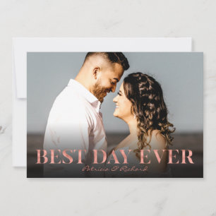 Best Day Ever Rose Gold Wedding Thank You Photo Card