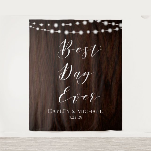 Best Day Ever Rustic Wood Wedding Photo Backdrop Tapestry (Front)