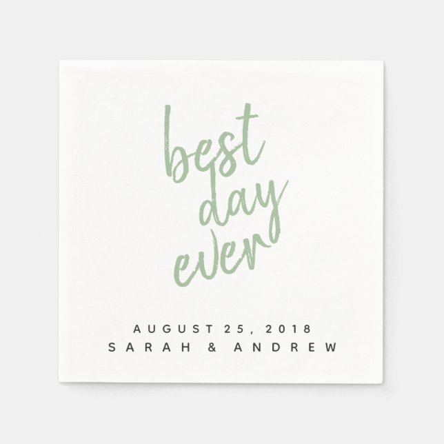 Best Day Ever Sage Green Wedding Cocktail Napkin (Front)
