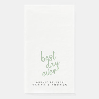 Best Day Ever Sage Green Wedding Hand Towel Napkin