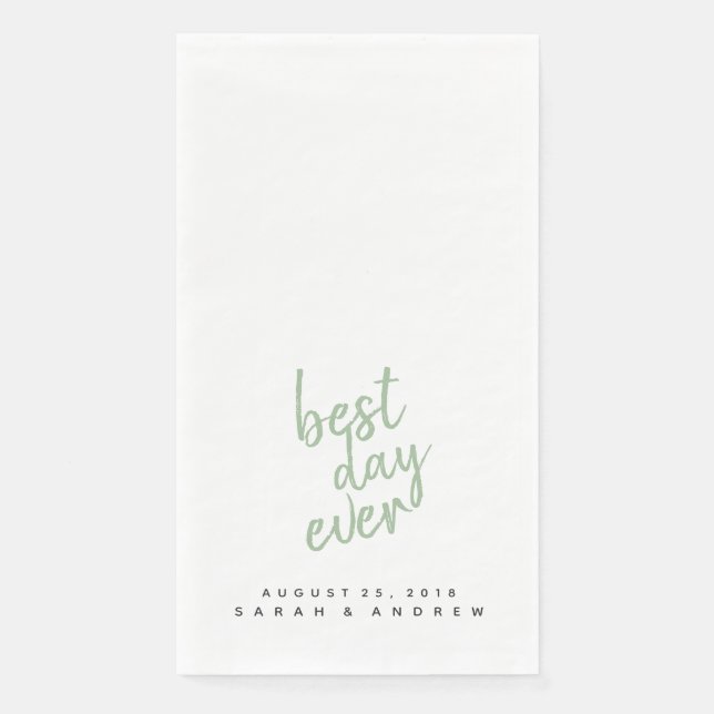 Best Day Ever Sage Green Wedding Hand Towel Napkin (Front)