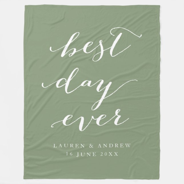 Best Day Ever Sage Wedding Fleece Blanket (Front)