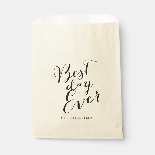 Best Day Ever Script Chic Calligraphy Name Wedding Favour Bags (Front)