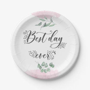 Best Day Ever Script Modern Wedding Paper Plate