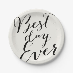 Best Day Ever Script Modern Wedding Paper Plate