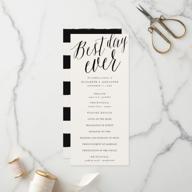 Best Day Ever Simple Script Calligraphy Wedding Programme (Front/Back In Situ)