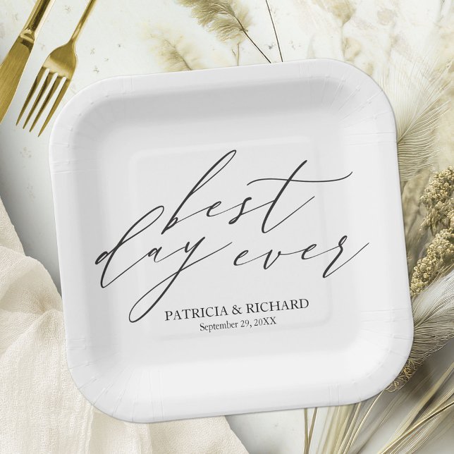 Best Day Ever Stylish Black and White Wedding Paper Plate (Creator Uploaded)