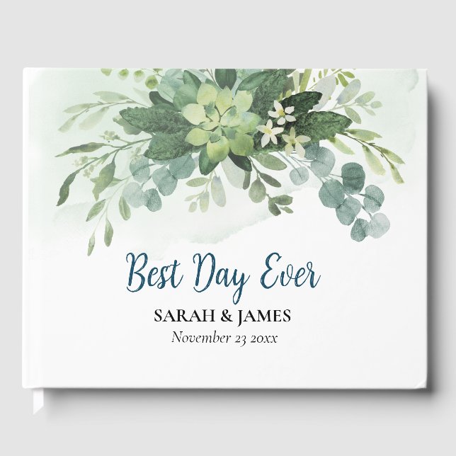 Best Day Ever Succulent Wedding Floral Botanical  Guest Book (Front)