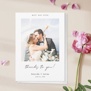 Best Day Ever Thanks to You! Modern Photo Wedding Thank You Card