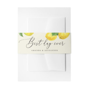 Best day ever. Watercolor citrus lemon wedding Invitation Belly Band
