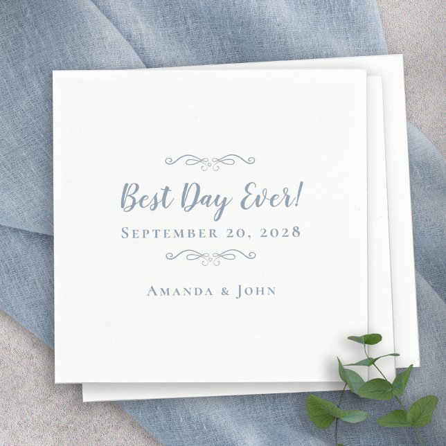 Best Day Ever Wedding Elegant Party Dusty Blue Napkin (Best Day Ever Wedding Elegant Party Dusty Blue Nap Napkins)