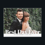BEST DAY EVER, wedding photo thank you card<br><div class="desc">A modern photo thank you card design with editable text and white lettering. Feel free to personalise the bride and groom photo and text.</div>
