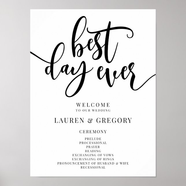 Best Day Ever Wedding Program Welcome Sign (Front)