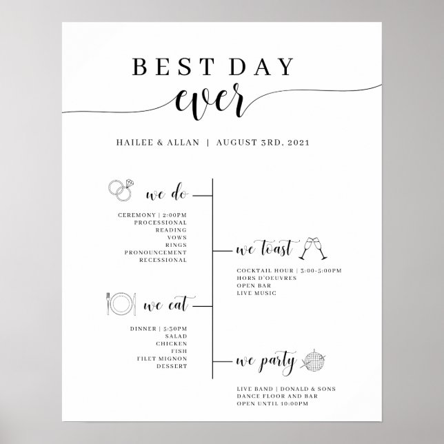 Best Day Ever Wedding Timeline Program Poster (Front)