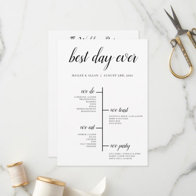 Best Day Ever Wedding Timeline Program Programme (Front/Back In Situ)