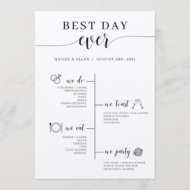 Best Day Ever Wedding Timeline Program Programme (Front)