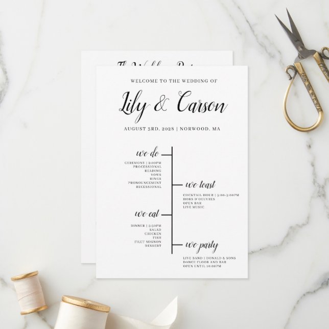 Best Day Ever Wedding Timeline Program Programme (Front/Back In Situ)