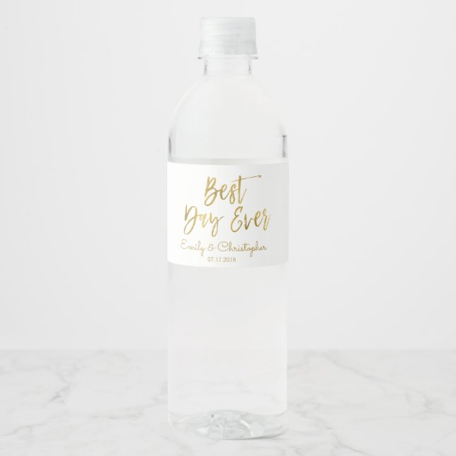 Best Day Ever White and Gold Foil Water Bottle Label (Front)