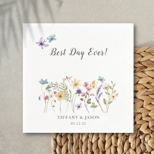 Best Day Ever Wildflower Floral Wedding Cocktail Napkin
