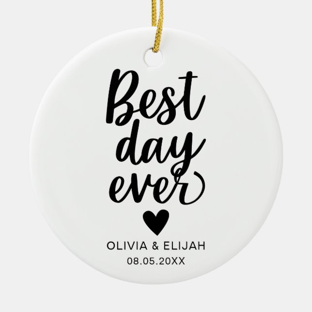 Best Day Ever with Heart Wedding Ceramic Tree Decoration (Front)