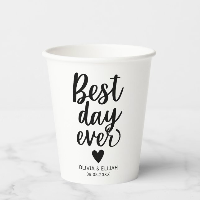 Best Day Ever with Heart Wedding Paper Cups (Front)