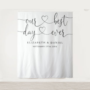Best Day Heart Script Wedding Photo Booth Backdrop Tapestry