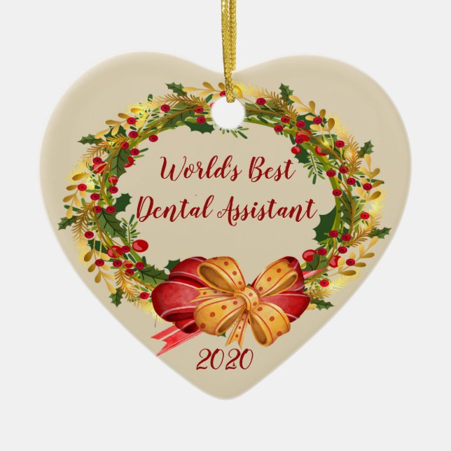 Best Dental Assistant Antique Wreath Christmas Ceramic Tree Decoration (Front)