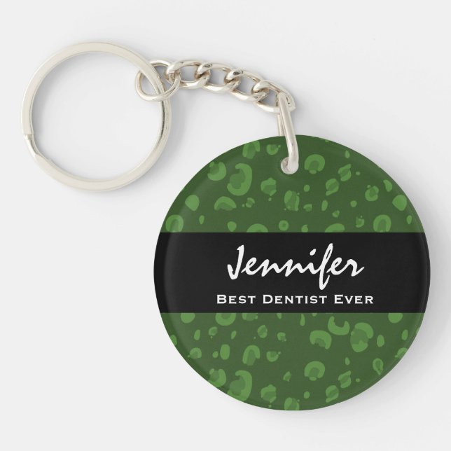 Best Dentist Ever Custom Name Green Leopard Key Ring (Front)