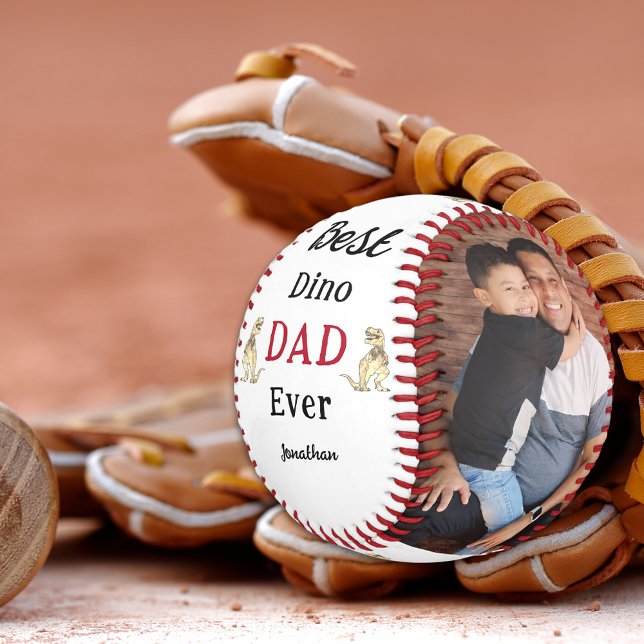 Best Dino Dad Ever Personalised Photos Baseball (Best dino dad ever personalized photos and kids name baseball keepsake for fathers)