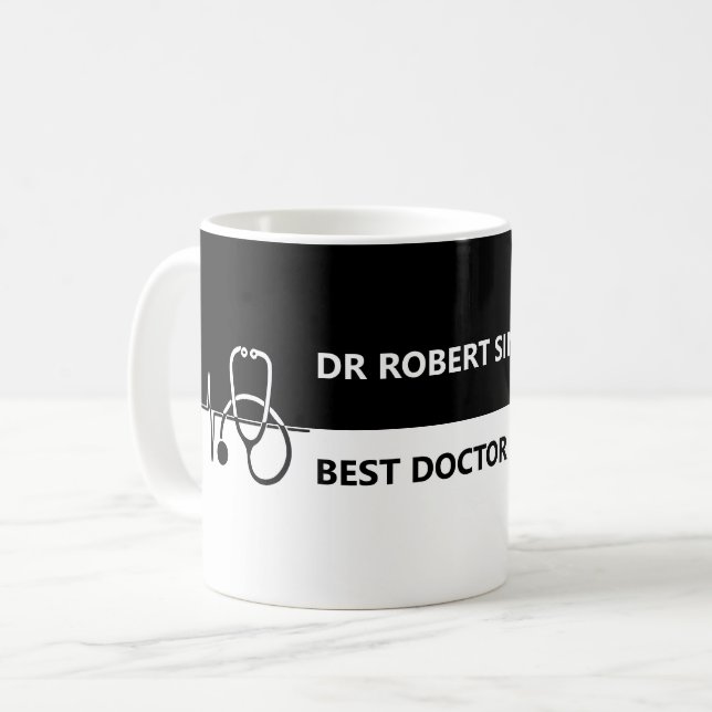 Best Doctor Ever Custom Name Black and White Gift Coffee Mug (Front Left)