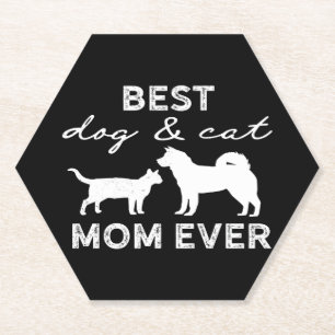 Best Dog And Cat Mum Gift Cute Crazy Cat Lady Dog Paper Coaster