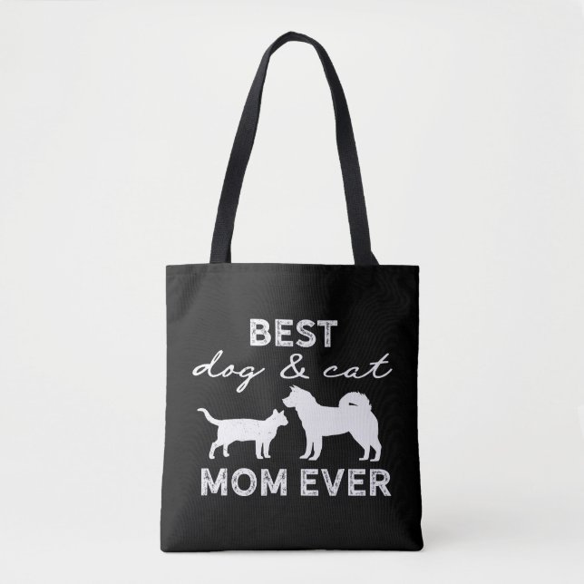 Best Dog And Cat Mum Gift Cute Crazy Cat Lady Dog Tote Bag (Front)