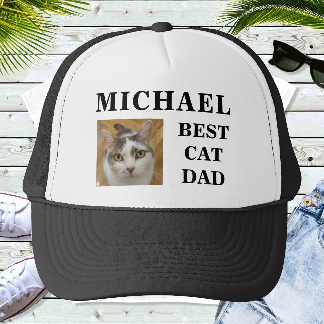 Best Dog Cat Dad Custom Photo Text Personalised Trucker Hat (Creator Uploaded)