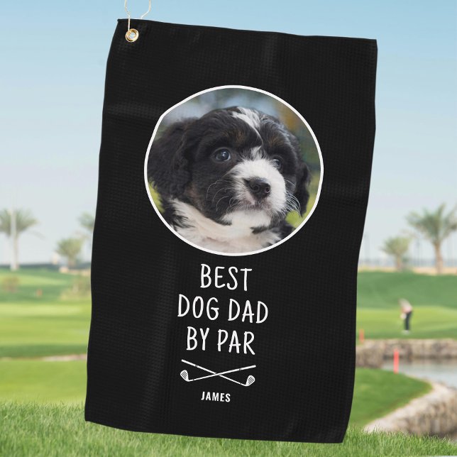 Best Dog Dad By Par Father's Day Custom Photo Golf Towel (Creator Uploaded)