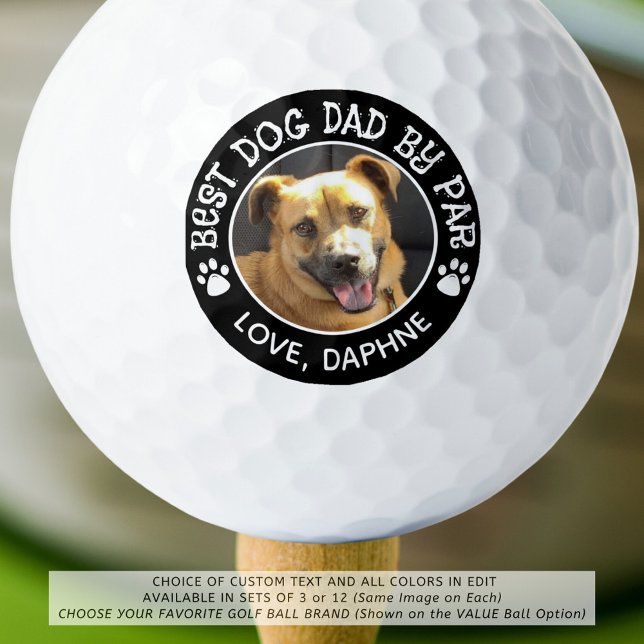 BEST DOG DAD BY PAR Pawprints Photo Custom Colour Golf Balls (Creator Uploaded)
