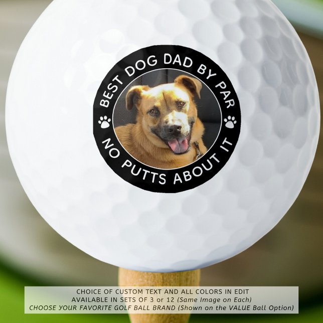 BEST DOG DAD BY PAR Photo Funny Custom Colours Golf Balls (Creator Uploaded)